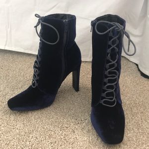 Missguided Blue Velvet lace up booties NBW